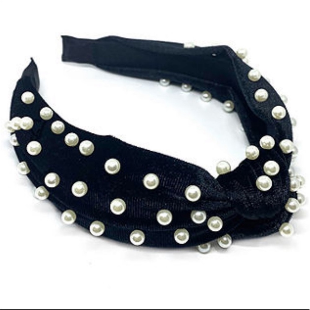 Set of 2 Velvet headbands: Pearl tie knot & padded